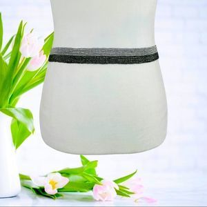 Black and Silver Iridescent Beaded Elastic Waistband Skinny Belt